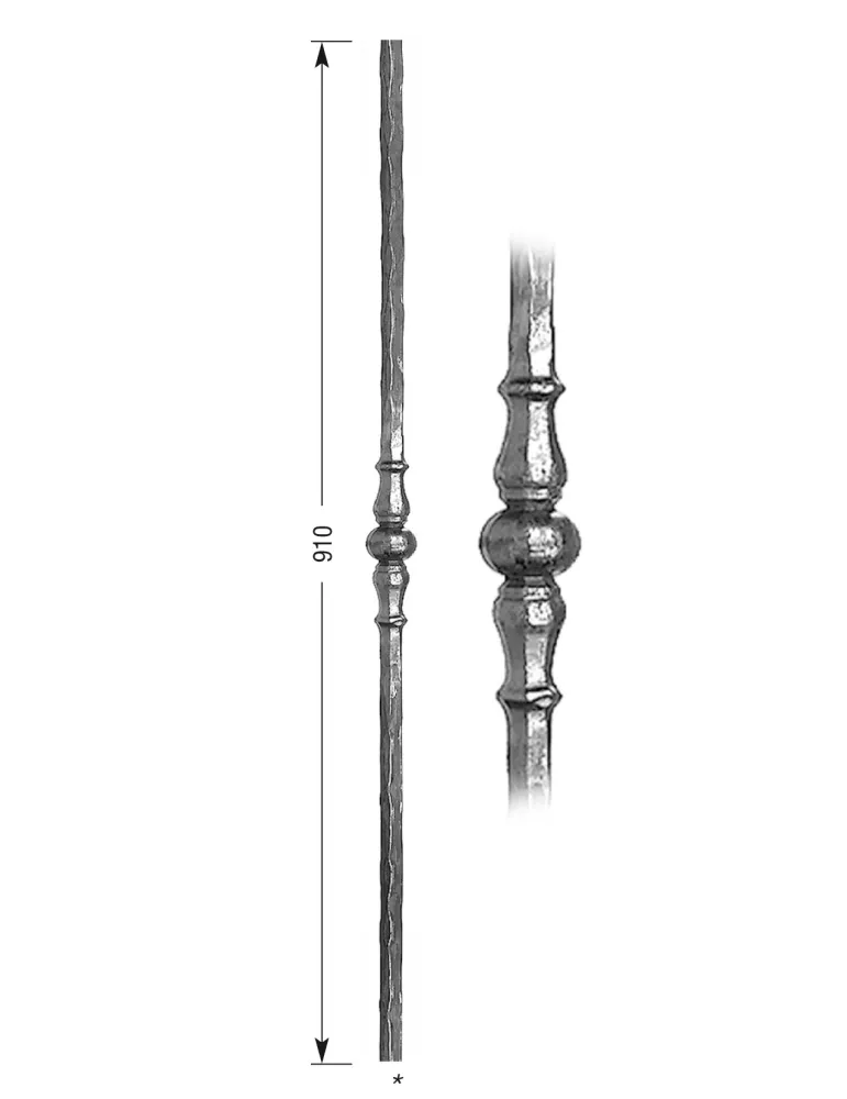 Barreau forgé HAUTEUR 910 mm Carré 14x14 - Ref 39-14-910