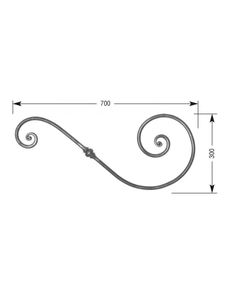 VOLUTE DECORATIVE LISSE NOYAU 700x300 Section 14 ACIER FER FORGE Ref: VR14-14