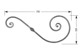 VOLUTE DECORATIVE LISSE NOYAU 700x300 Section 14 ACIER FER FORGE Ref: VR14-14
