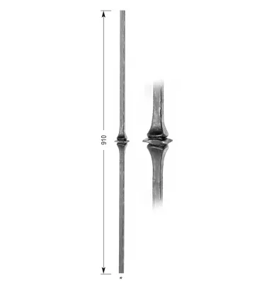 Barreau forgé HAUTEUR 910 mm Carré 14x14 - Ref 5-14-910