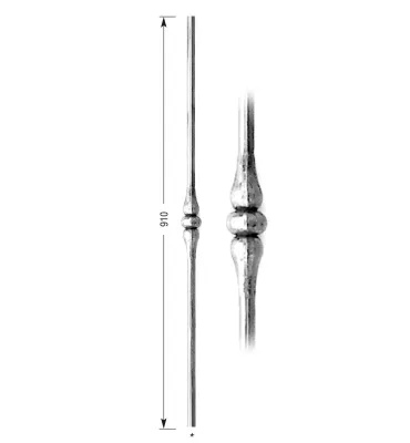 Barreau forgé HAUTEUR 910 mm Rond 14 - Ref 52-14-910