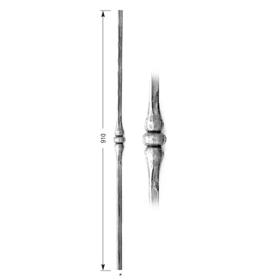 Barreau forgé HAUTEUR 910 mm Carré 14x14 - Ref 53-14-910