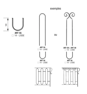 Barreau de balcon HAUTEUR 160 mm x 138 mm LARGEUR Carré 14x14 - Ref 55-14-160