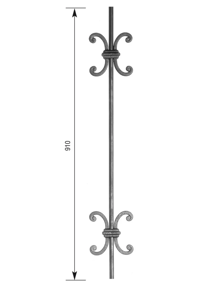 Barreau de balcon HAUTEUR 910 mm x 130 mm LARGEUR Rond 14 - Ref 57-14-910