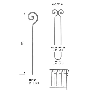 Barreau de balcon HAUTEUR 750 mm x 110 mm LARGEUR Carré 14x14 - Ref 58-14-750