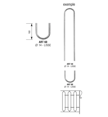 Barreau de balcon HAUTEUR 160 mm x 138 mm LARGEUR Rond 14 - Ref 60-14-160