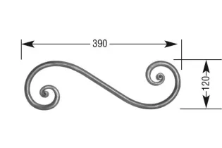 VOLUTE en S LISSE NOYAU 390x120 Section 14 ACIER FER FORGE Ref: VR6-14