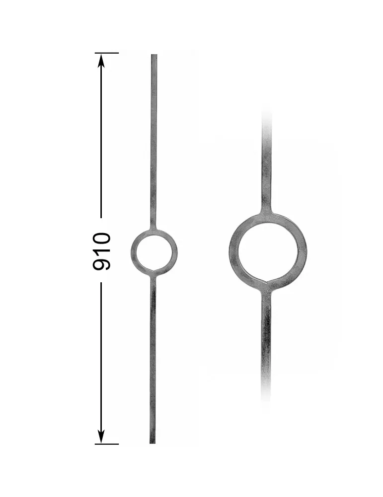 Barreau de balcon HAUTEUR 910 mm x 110 mm LARGEUR - anneau diamètre 110 Carré 14x14 - Ref 82L-14-910
