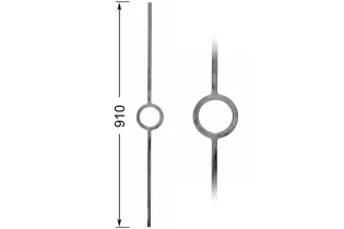 Barreau de balcon HAUTEUR 910 mm x 110 mm LARGEUR - anneau diamètre 110 Carré 14x14 - Ref 82L-14-910
