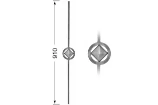 Barreau de balcon HAUTEUR 910 mm x 110 mm LARGEUR - anneau diamètre 110 Carré 14x14 - Ref 84L-14-910