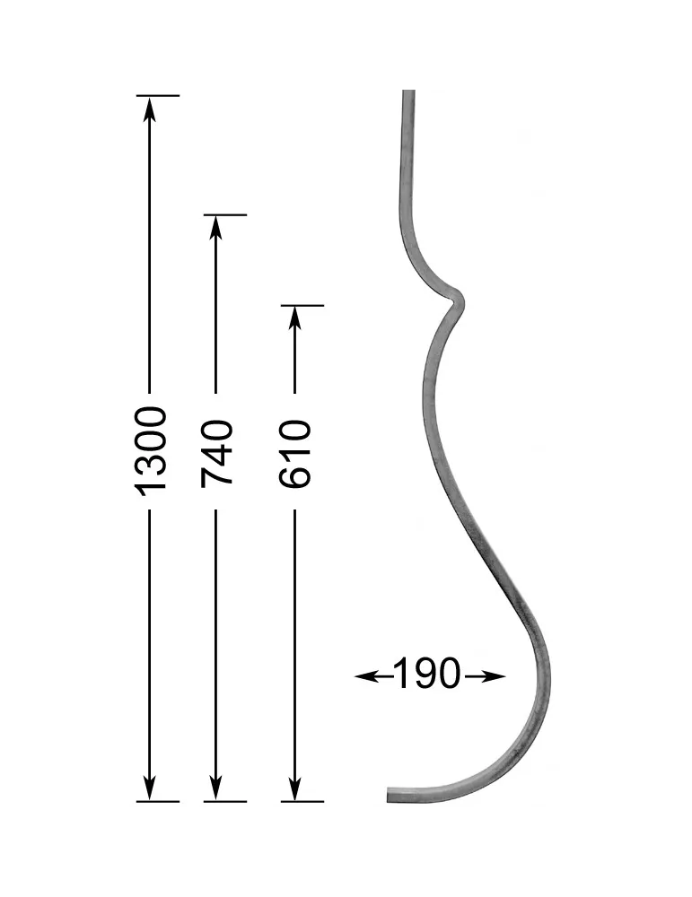 Barreau de balcon HAUTEUR 1300 mm Carré 16x16 - Ref 8L-16-1300