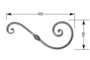 VOLUTE DECORATIVE LISSE NOYAU 450x195 Section 14 ACIER FER FORGE Ref: VR8-14