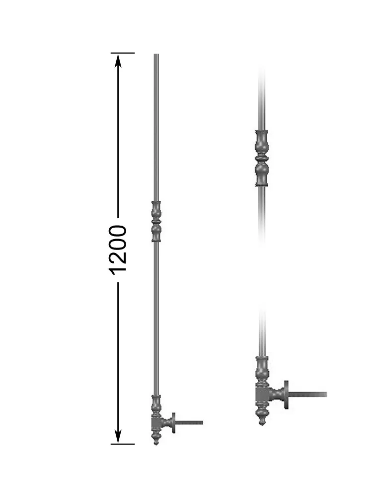Barreau forgé HAUTEUR 1200 mm Rond 16 - Ref ANG1