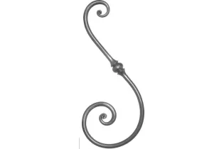 pièce élément ferronnier serrurier VOLUTE DECORATIVE LISSE A NOYAUX 450x195 Section 14 ACIER FER FORGE Ref: VR8-14