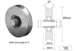 pièce élément ferronnier serrurier Galet ACIER en V pour portail Diamètre 80 Largeur 20 Ref: F66.101