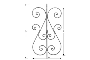 Panneau décoratif HAUTEUR 910 mm x 480 mm LARGEUR Barreau carré 14x14 volutes plat 14x8 - Ref PAN21-14-910