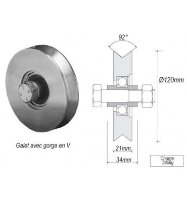 pièce élément ferronnier serrurier Galet ACIER en V pour portail Diamètre 120 Largeur 21 Ref: F66.103