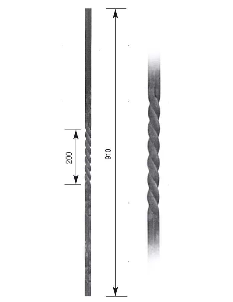 Barreau de balcon HAUTEUR 910 mm Carré 18x18 - Ref T1L-18-910