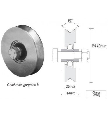 pièce élément ferronnier serrurier Galet ACIER en V pour portail Diamètre 140 Largeur 25 Ref: F66.104