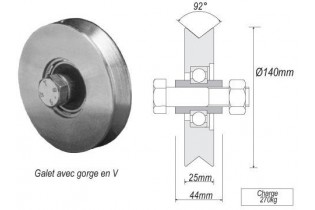 pièce élément ferronnier serrurier Galet ACIER en V pour portail Diamètre 140 Largeur 25 Ref: F66.104