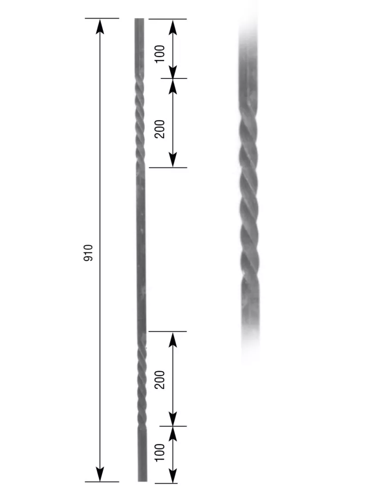 Barreau de balcon HAUTEUR 910 mm Carré 16x16 - Ref T2L-16-910