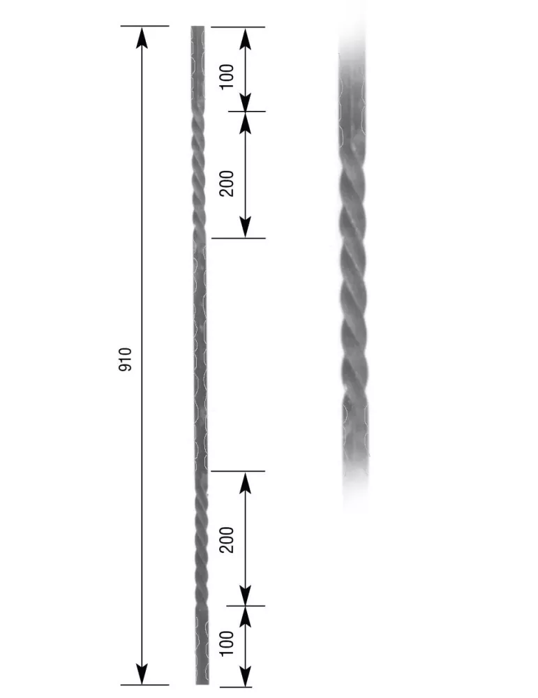 Barreau de balcon HAUTEUR 910 mm Carré 14x14 - Ref T2M-14-910