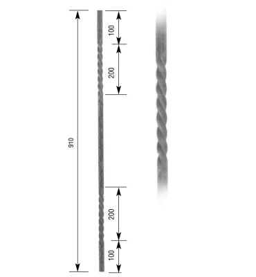 Barreau de balcon HAUTEUR 910 mm Carré 16x16 - Ref T2M-16-910