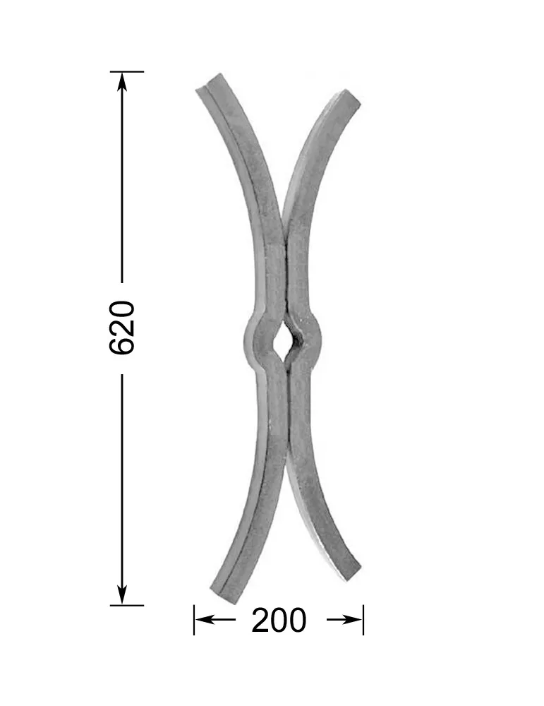 Clé de tirant croix de chainage 610 x 180 Passage 35 Section 25x25 ACIER FER FORGE LISSE Ref: CT11-25 CT11-25
