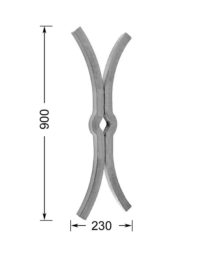 Clé de tirant croix de chainage 900 x 230 Passage 35 Section 25x25 ACIER FER FORGE LISSE Ref: CT12-25 CT12-25