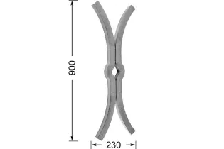 Clé de tirant croix de chainage 900 x 230 Passage 35 Section 25x25 ACIER FER FORGE LISSE Ref: CT12-25 CT12-25