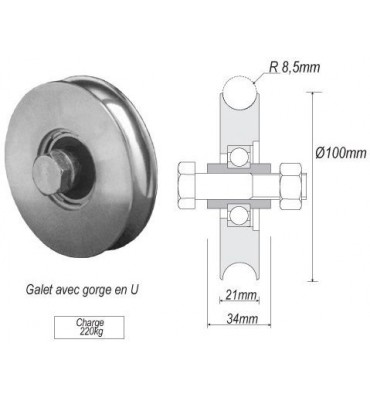 pièce élément ferronnier serrurier Galet ACIER en U pour portail Diamètre 100 Largeur 21 Ref: F66.112