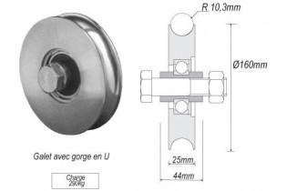 pièce élément ferronnier serrurier Galet ACIER en U pour portail Diamètre 160 Largeur 25 Ref: F66.115