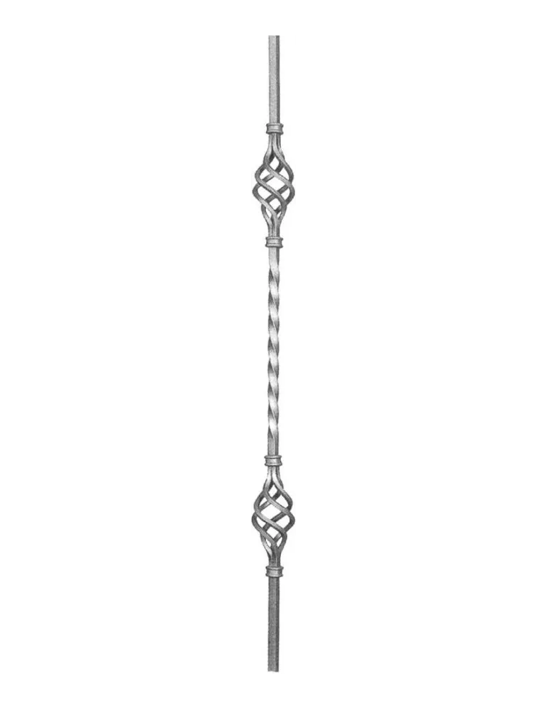 Balustre TORSADE Longueur 950 Section 12x12 ACIER FER FORGE Ref: BE...