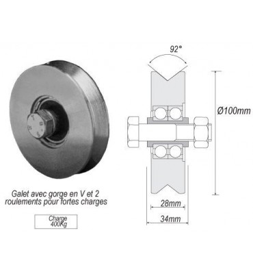 pièce élément ferronnier serrurier Galet ACIER en V pour portail Diamètre 100 Largeur 28 Ref: F66.121