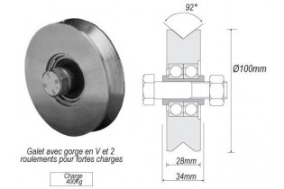 pièce élément ferronnier serrurier Galet ACIER en V pour portail Diamètre 100 Largeur 28 Ref: F66.121