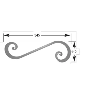 VOLUTE en S LISSE APLATI 345x112/85 Section 20x10 ACIER FER FORGE Ref: V403L20X10