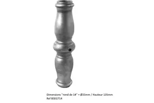 pièce élément ferronnier serrurier Garniture Ronde Diamètre 33 Hauteur 135 Passage 14 Acier Ref: BSEG714