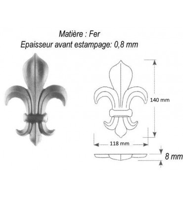 Fleur de Lys 118 x 8 Hauteur 140 ACIER Ref: GFL140F2