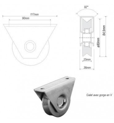 pièce élément ferronnier serrurier Galet ACIER en V pour portail Diamètre 80 Largeur 25 Ref: F66.130