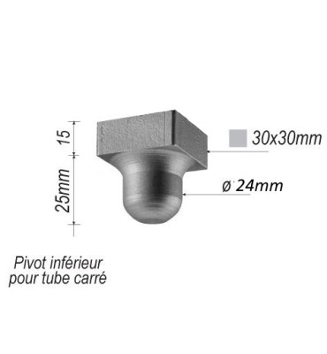 Pivot inférieur pour portail 30 x 30 Hauteur 40 Diamètre 24 ACIER Ref: F66.255