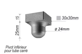 Pivot inférieur pour portail 30 x 30 Hauteur 40 Diamètre 24 ACIER Ref: F66.255