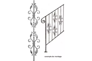 pièce élément ferronnier serrurier Balustre TORSADE 950x170 Section 12x12 ACIER FER FORGE Ref: BE05131