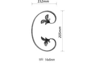 VOLUTE en C LISSE FEUILLE 205x152 Section 14x6 ACIER FER FORGE Ref: F53.460