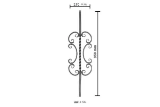 pièce élément ferronnier serrurier Balustre TORSADE 950x270 Section 12 ACIER FER FORGE Ref: BE05512