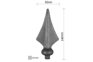 Pointe de lance pour portail ailes avec un épaulement 140 x 60 ACIER FER FORGE Ref: P32