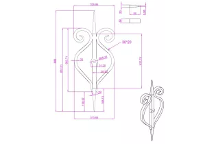 Clé de tirant croix de chainage 800 x 326 Diamètre 26 Section 30x30 ACIER FER FORGE LISSE Ref: F68.254 F68.254