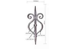 Clé de tirant croix de chainage 800 x 326 Diamètre 26 Section 30x30 ACIER FER FORGE LISSE Ref: F68.254 F68.254