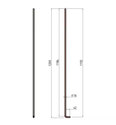 Balustre COUDE Longueur 1200 Section 16 ACIER FER FORGE Ref: RL16C2