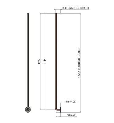 Balustre COUDE Longueur 1200 Section 16 ACIER FER FORGE Ref: RL16C2-P37N-12