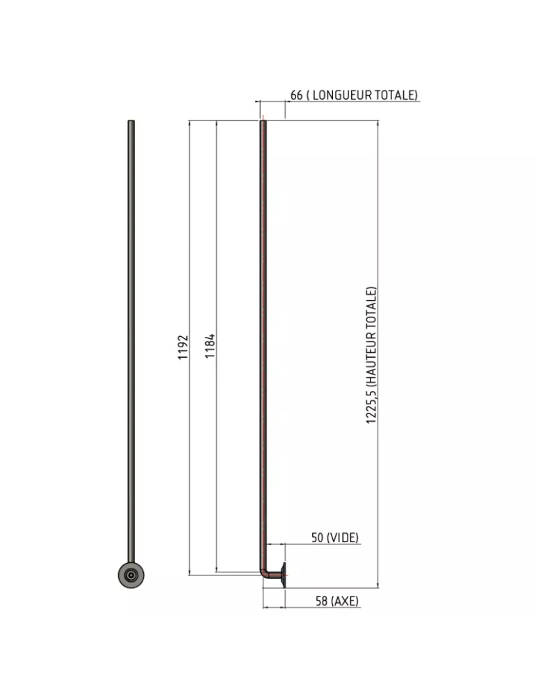 Balustre COUDE Longueur 1200 Section 16 ACIER FER FORGE Ref: RL16C2-P37N-12